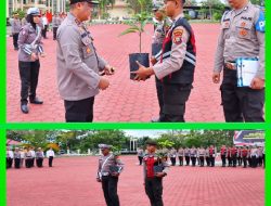 Kapolres Rohil Pimpin Apel Pagi Usai Cuti Lebaran, Serahkan Bibit Pohon kepada Personel yang Berulang Tahun