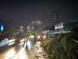 Di Tengah Hujan Deras, Polisi Muara Enim Sigap Singkirkan Pohon Tumbang Demi Keselamatan Pemudik