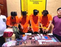 Polsek Bangko Pusako Tangkap Empat Tersangka, Temukan Sabu 43,3 Gram dan Peluru Berbagai Kaliber