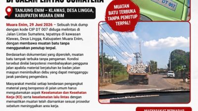 Diduga Truk Pengangkut Batu Melintas Tanpa Penutup Terpal di Jalan Lintas Sumatera, Masyarakat Minta Pengawasan Diperketat