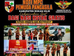 KOTI MPC Pemuda Pancasila Rokan Hilir Gelar Aksi Sosial Berbagi Nasi Kotak Gratis, Gandeng Rumah Makan Cindelaras Bagan Batu