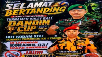Ketua MPC Pemuda Pancasila Rohil Perintahkan Anggota Hadiri Pembukaan Turnamen Voli Dandim Cup Kodim 0321/Rokan Hilir 2026